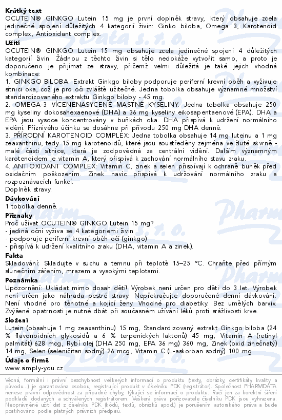 Ocutein Ginkgo 45mg+Lutein 15mg Da Vinci tob.60+30