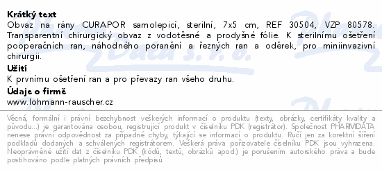 Náplast Curapor chirurgická sterilní 7x5cm 5ks