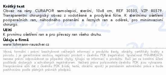 Náplast Curapor chirurgická sterilní 10x8cm 5ks