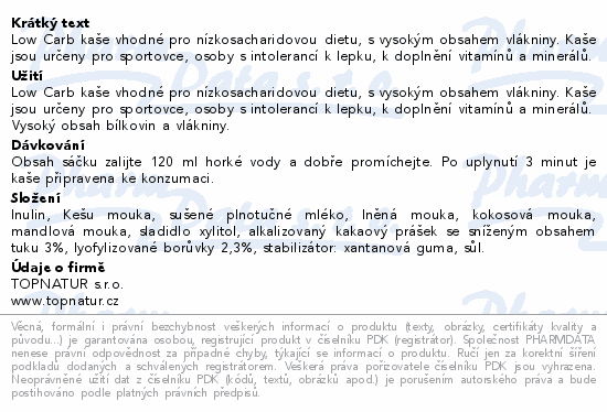 LOW CARB kaše kakao&borůvka 60g TOPNATUR