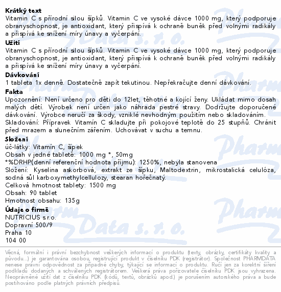 Vitamín C 1000mg+šípek 50mg tbl.90