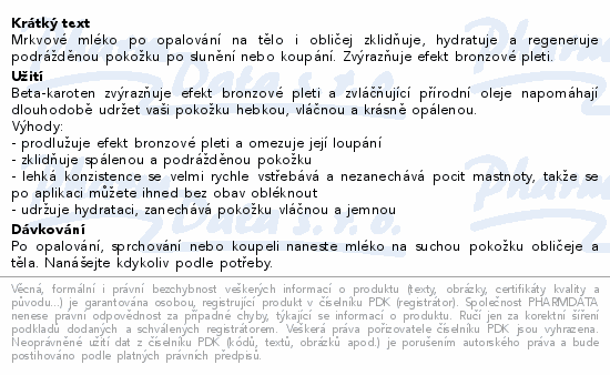 VIVACO mrkvové mléko po opalování 250ml