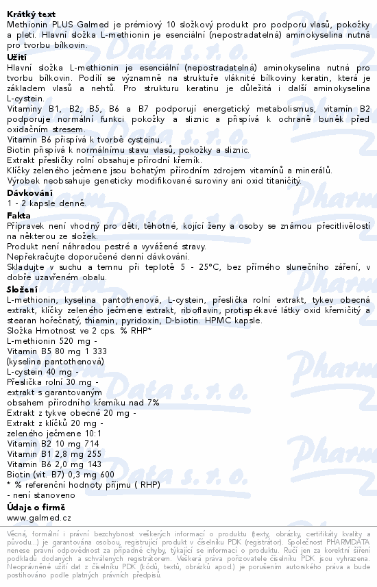 Methionin Plus cps.60+10 Galmed