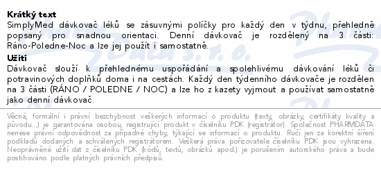 SimplyMed Pill Wallet dávkovač léků týdenní YHL044