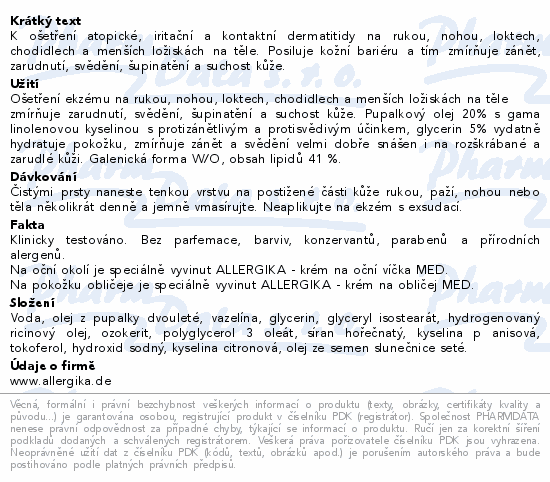 ALLERGIKA krém s pupalkovým olejem 20% MED 100ml