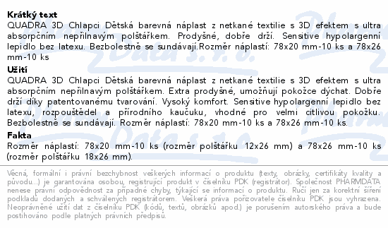 QUADRA 3D Chlapci Dětská barev. náplast 2vel. 20ks